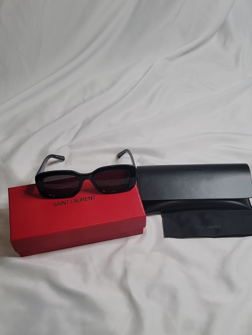 Saint Laurent Black Rectangular Sunglasses with Dark Tint